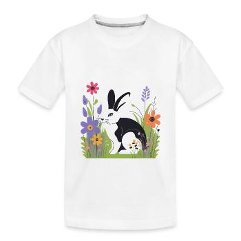 Hase auf der Wiese mit Blumen - Kinder Premium Bio T-Shirt - Weiß - Vorne