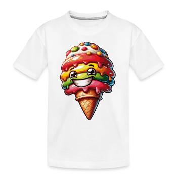 Big colorful laughing tasty decorated ice cream cone - Kids' Premium Organic T-Shirt - white - Front