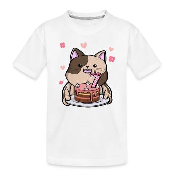 Mollige Katze Hält Eine Geburtstagstorte 7. - Kinder Premium Bio T-Shirt - Weiß - Vorne