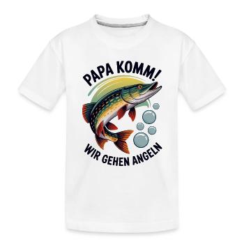 Papa komm wir gehen Angeln springender Hecht - Kinder Premium Bio T-Shirt - Weiß - Vorne