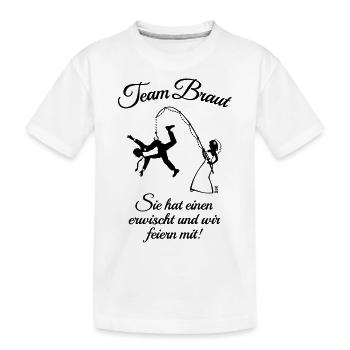 Team Braut Ehemann Angeln + Spruch (JGA / 1C) - Kinder Premium Bio T-Shirt - Weiß - Vorne