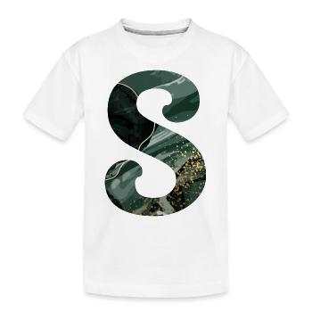 Green Marbled S Letter - Kids' Premium Organic T-Shirt - white - Front