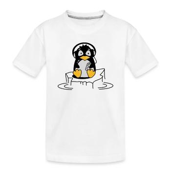 Cooler Pinguin mit Kopfhörern auf Eis - Kinder Premium Bio T-Shirt - Weiß - Vorne