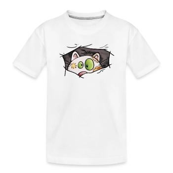Cat looks out of the hole - cats - comic - Kids' Premium Organic T-Shirt - white - Front