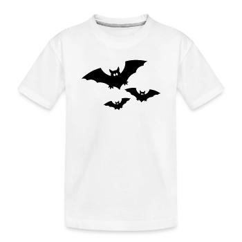 Drei schwarze fliegende Fledermäuse von vorne - Kinder Premium Bio T-Shirt - Weiß - Vorne