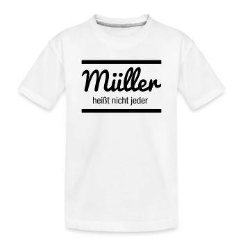Müller Namensschild - Kinder Premium Bio T-Shirt - Weiß - Vorne