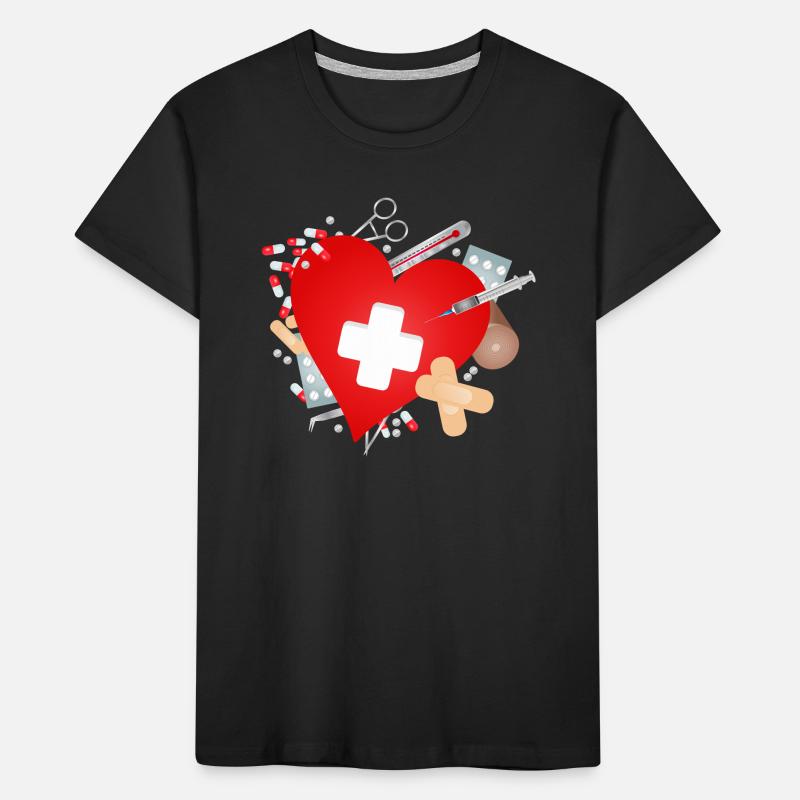 Erste Hilfe Set oder Reiseapotheke mit Herz Kinder Premium Bio T-Shirt