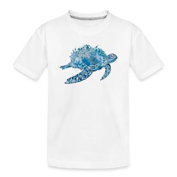 fantasievolle blaue Wasserschildkröte mit Korallen - Kinder Premium Bio T-Shirt - Weiß - Vorne