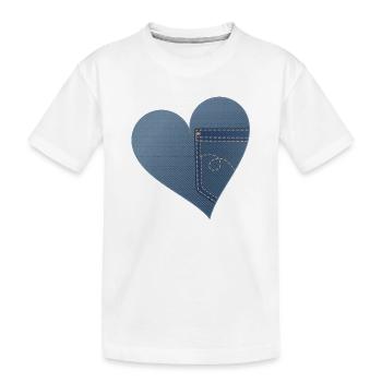 blaues Herz im Jeans Look mit Hosentasche - Kinder Premium Bio T-Shirt - Weiß - Vorne