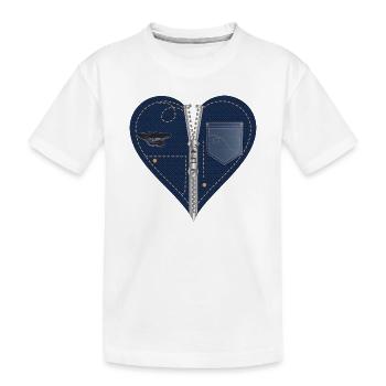 dunkles Herz im Jeans Look mit Reißverschluss - Kinder Premium Bio T-Shirt - Weiß - Vorne
