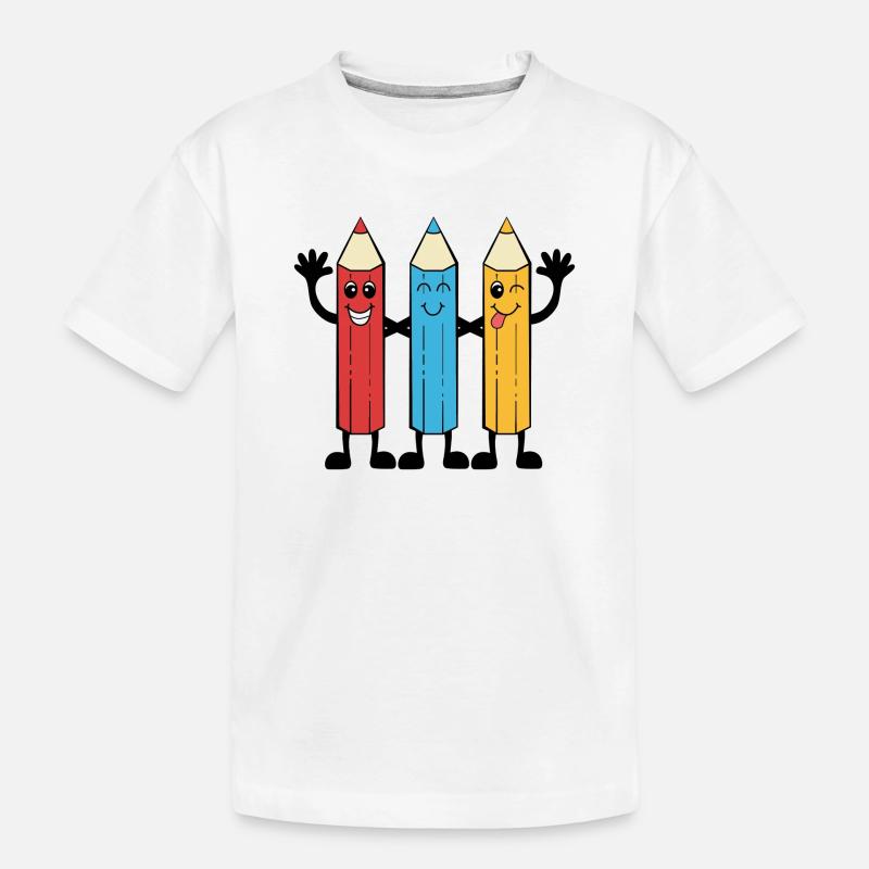 Buntstifte im Comic-Stil - Kinder Premium Bio T-Shirt - Weiß