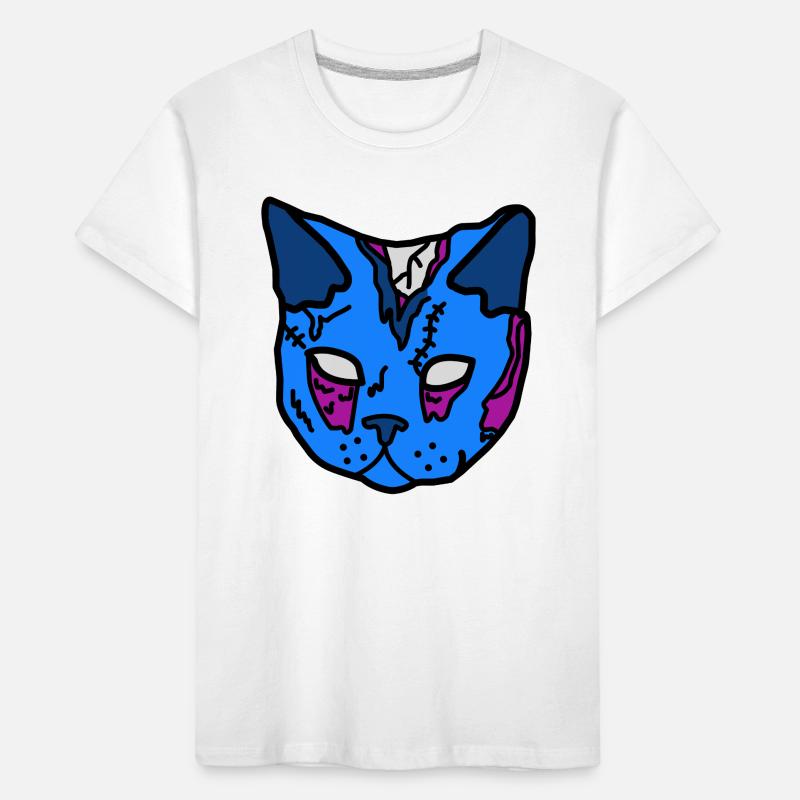 Masque de chat bleu patchwork T-shirt bio Premium Enfant