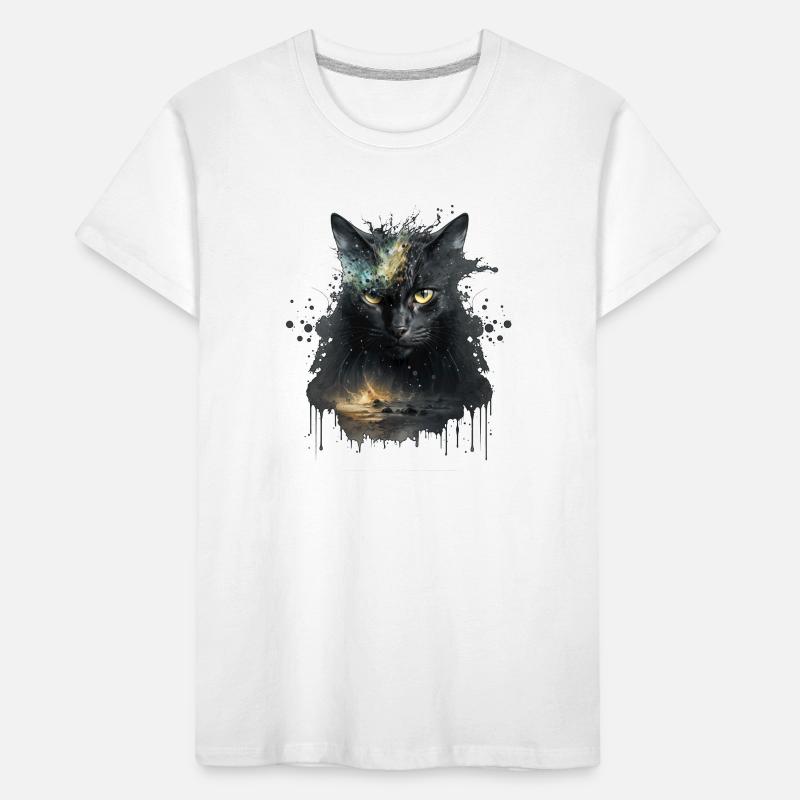 Chat noir dans la conception de l’espace T-shirt bio Premium Enfant