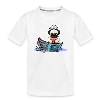Mops Hund Herz Matrose Liebe Seemann Ahoi - Kinder Premium Bio T-Shirt - Weiß - Vorne