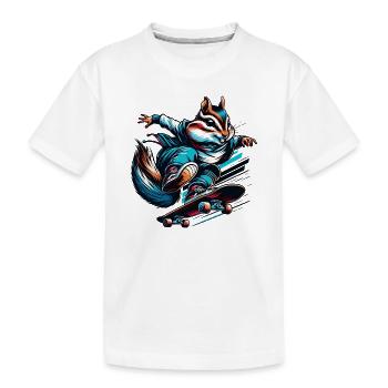 Cool chipmunk on a skateboard - Kids' Premium Organic T-Shirt - white - Front