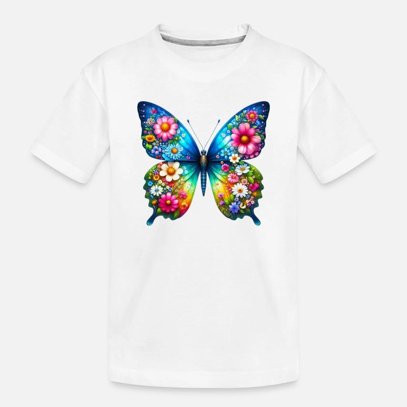 Fleurs de fleurs de papillon - T-shirt bio Premium Enfant - blanc