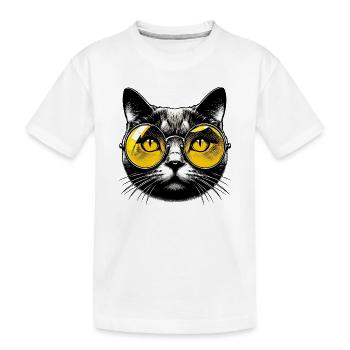 Kater mit Brille - Kinder Premium Bio T-Shirt - Weiß - Vorne