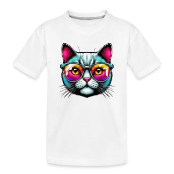 Kater mit Sonnenbrille - Kinder Premium Bio T-Shirt - Weiß - Vorne
