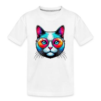 Kater mit Sonnenbrille - Kinder Premium Bio T-Shirt - Weiß - Vorne