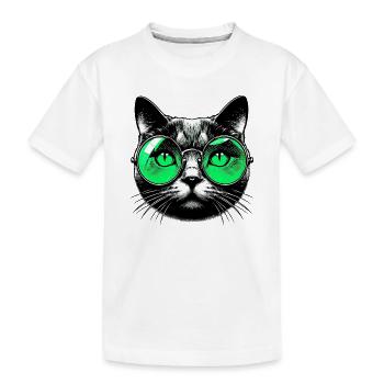 Kater mit Brille - Kinder Premium Bio T-Shirt - Weiß - Vorne