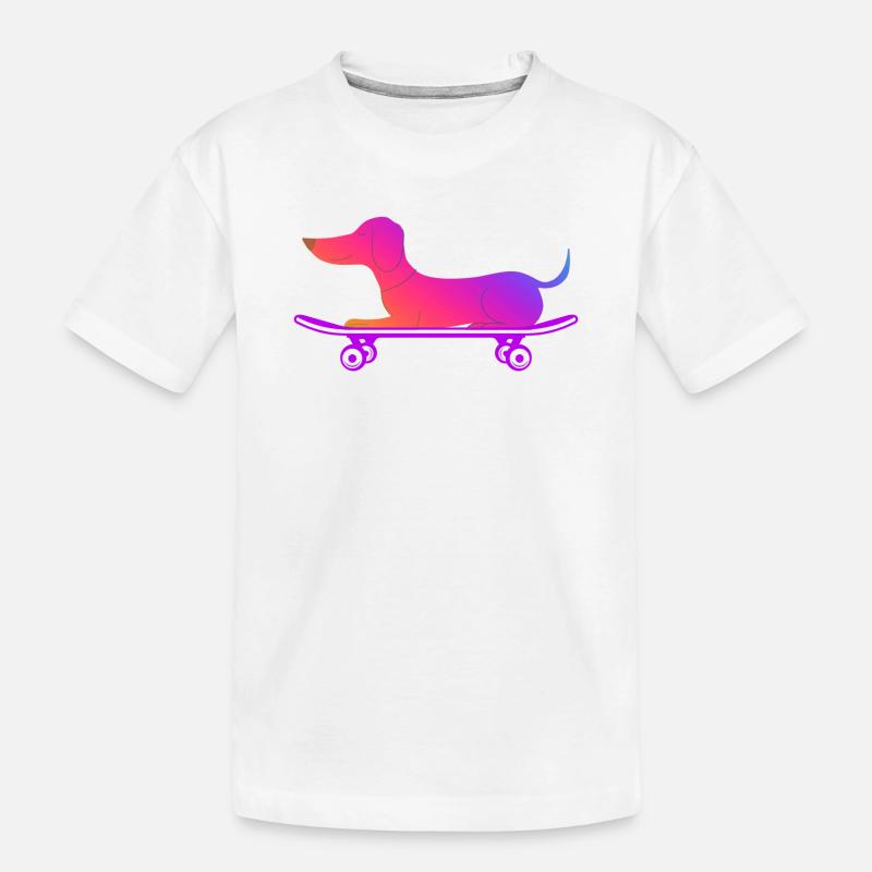 Dackel mit Skateboard - Kinder Premium Bio T-Shirt - Weiß