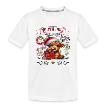 Nordpol Highlandrind Weihnachtsdesign - Kinder Premium Bio T-Shirt - Weiß - Vorne