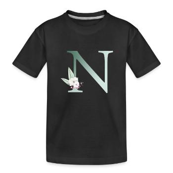 N Monogramme, Floral, Personnalisable - T-shirt bio Premium Enfant - noir - Devant