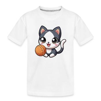Schwarz-weißes Kawaii-Kätzchen mit Strang - Kinder Premium Bio T-Shirt - Weiß - Vorne