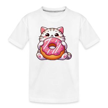Süße Katze mit Donut Nachtisch Naschkatze - Kinder Premium Bio T-Shirt - Weiß - Vorne