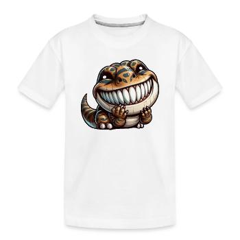 Mignon timide timide dinosaure dessin animé - T-shirt bio Premium Enfant - blanc - Devant