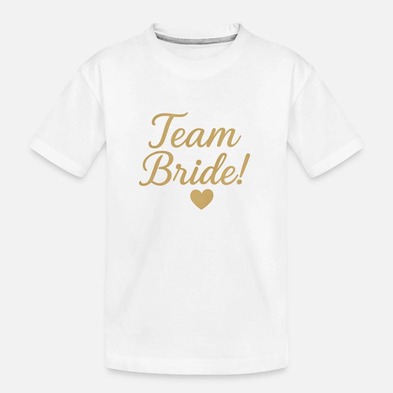 Team Bride Gold Script Design. Hochzeit - Kinder Premium Bio T-Shirt - Weiß