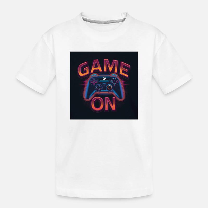 Leuchtender Gaming-Controller mit Neon-Design - Kinder Premium Bio T-Shirt - Weiß