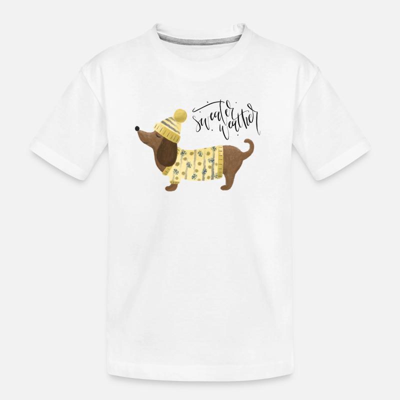 Teckel avec pull et chapeauSweater Météo jaune - T-shirt bio Premium Enfant - blanc