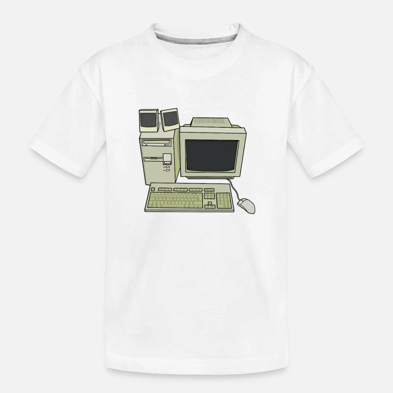 Retro Computer Desk Einrichtung - Kinder Premium Bio T-Shirt - Weiß