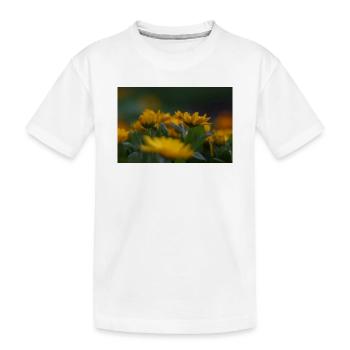Leuchtend gelbe Blüten blühen inmitten von sattgrünen Blättern - Kinder Premium Bio T-Shirt - Weiß - Vorne