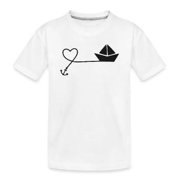 Papierboot Skizze – Segelboot mit Anker und Schnur - Kinder Premium Bio T-Shirt - Weiß - Vorne