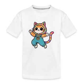 Chat arc en ciel Peace and Love - T-shirt bio Premium Enfant - blanc - Devant