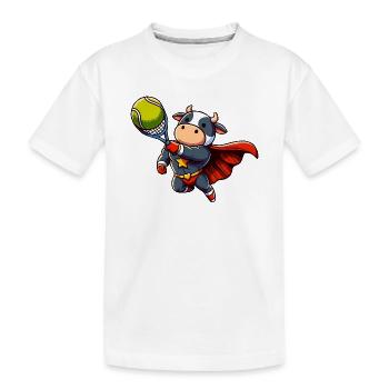 Superhelden Kuh Beim Tennis Mit Schlaeger - Kinder Premium Bio T-Shirt - Weiß - Vorne