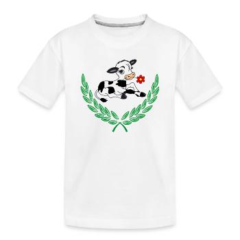 Cute calf in green laurel wreath - Kids' Premium Organic T-Shirt - white - Front