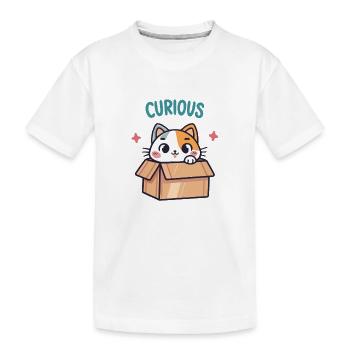 Curious Cat in its Box - Kids' Premium Organic T-Shirt - white - Front
