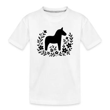 Cheval Dala – Conception d’art populaire nordique - T-shirt bio Premium Enfant - blanc - Devant