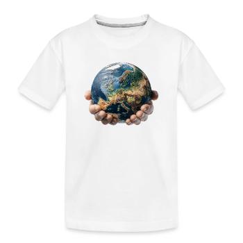 Earth in Hands: Global Responsibility - Kids' Premium Organic T-Shirt - white - Front