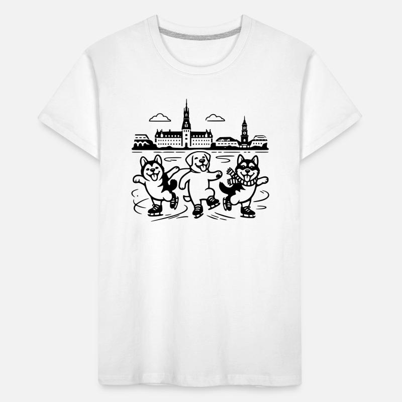 Schlittschuh Mimalistisch Line Art Kinder Premium Bio T-Shirt