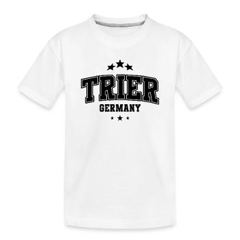 Trier Blockschrift Arch – Varsity Stil - Kinder Premium Bio T-Shirt - Weiß - Vorne