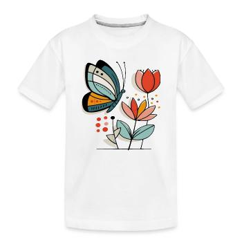 Schmetterling fliegt zu Blüten - Kinder Premium Bio T-Shirt - Weiß - Vorne