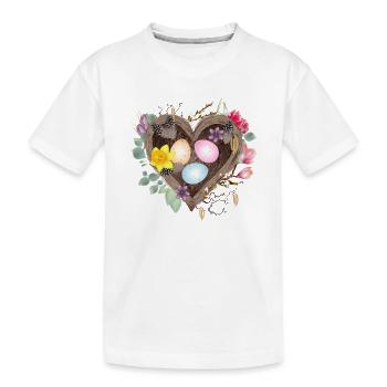Herzförmiges Nest mit bunten Ostereiern - Kinder Premium Bio T-Shirt - Weiß - Vorne