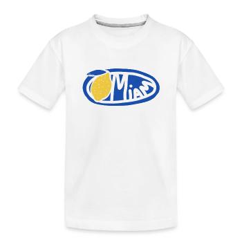 Lemon Yum Blue Retro Oval Logo - Kids' Premium Organic T-Shirt - white - Front