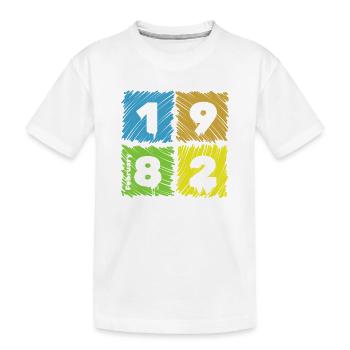 44. Écussons Farbige du Geburtstag depuis 02/1982 - T-shirt bio Premium Enfant - blanc - Devant