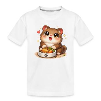 Kuschelkatzemit Futternapf - Kinder Premium Bio T-Shirt - Weiß - Vorne