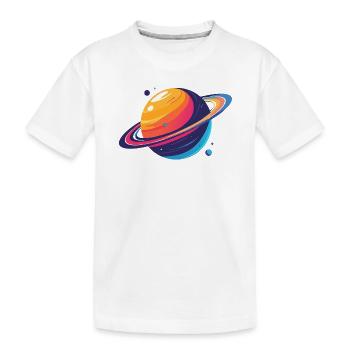Neon Planetenkosmos Planet mit Ring und Monden - Kinder Premium Bio T-Shirt - Weiß - Vorne
